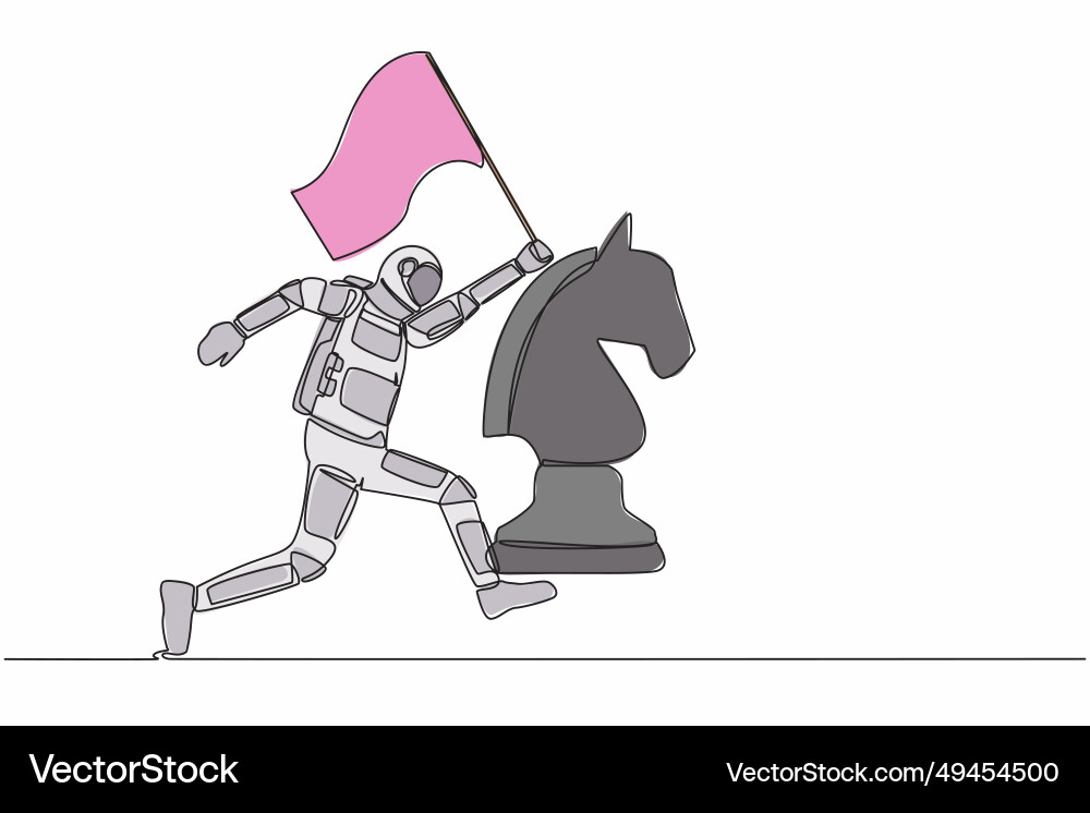 Continuous one line drawing astronaut running Continuous one line drawing astronaut running Vector Image