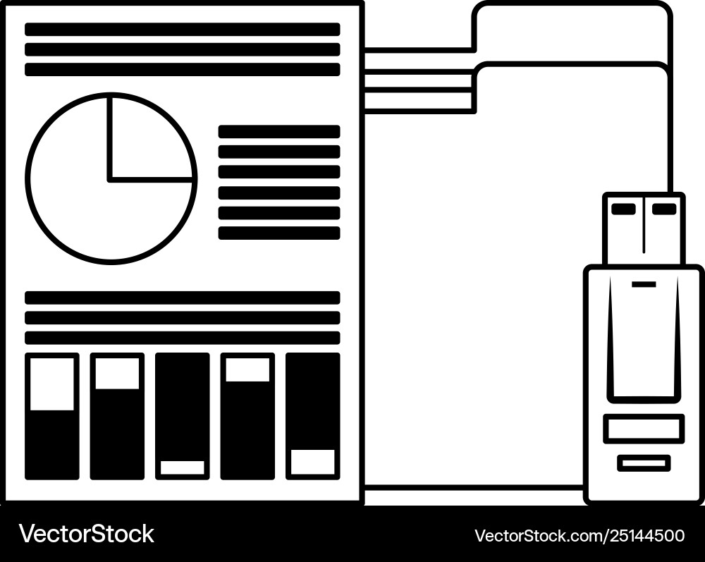 Documents with data chart in black and white vector image
