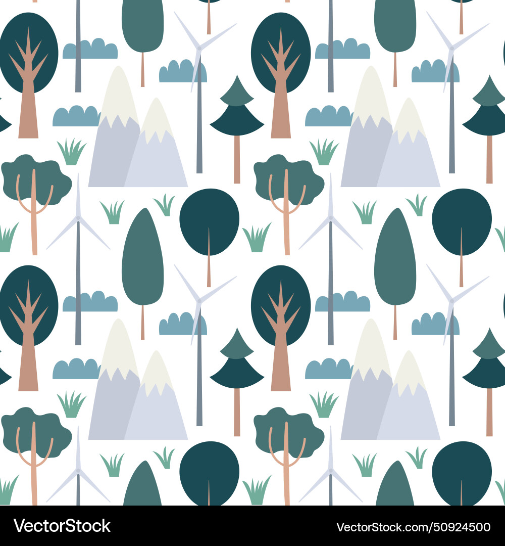 Flat trees and mountains seamless pattern Vector Image