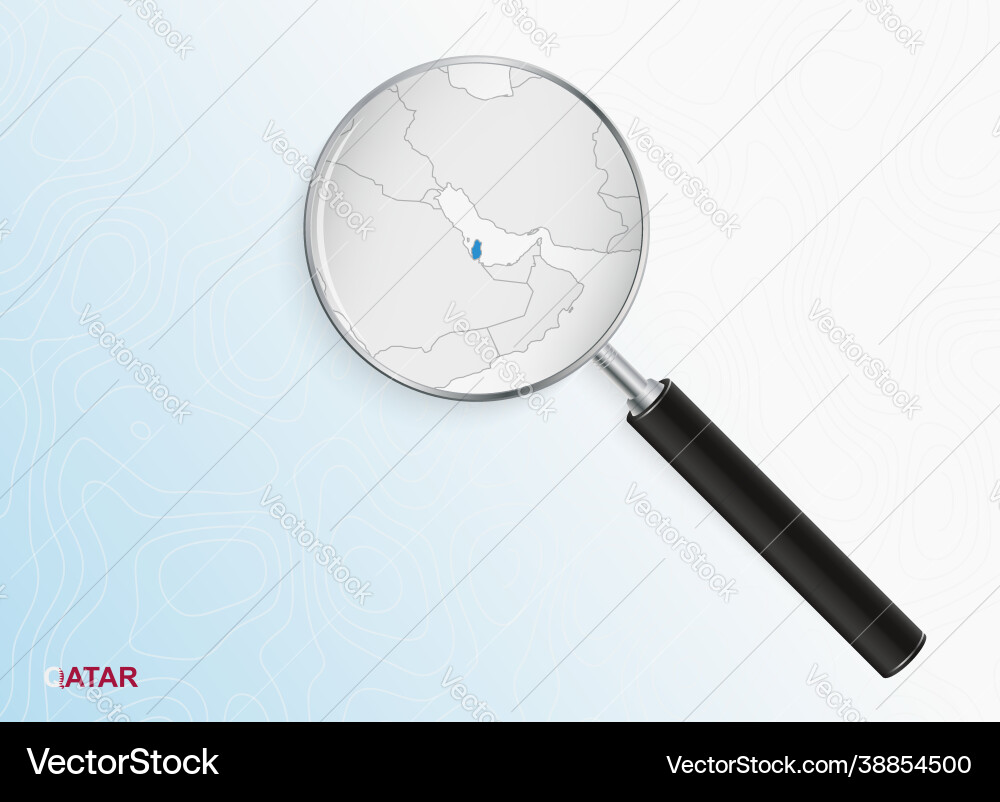 Magnifier with map qatar on abstract vector image
