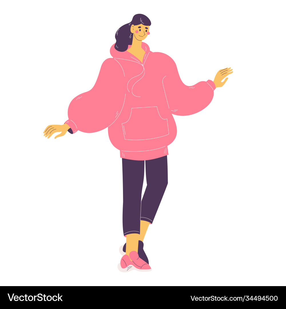 Oversize Hoodie in rosa Farbe junge Frau glücklich Oversize Hoodie in rosa Farbe junge Frau glücklich vektorbild