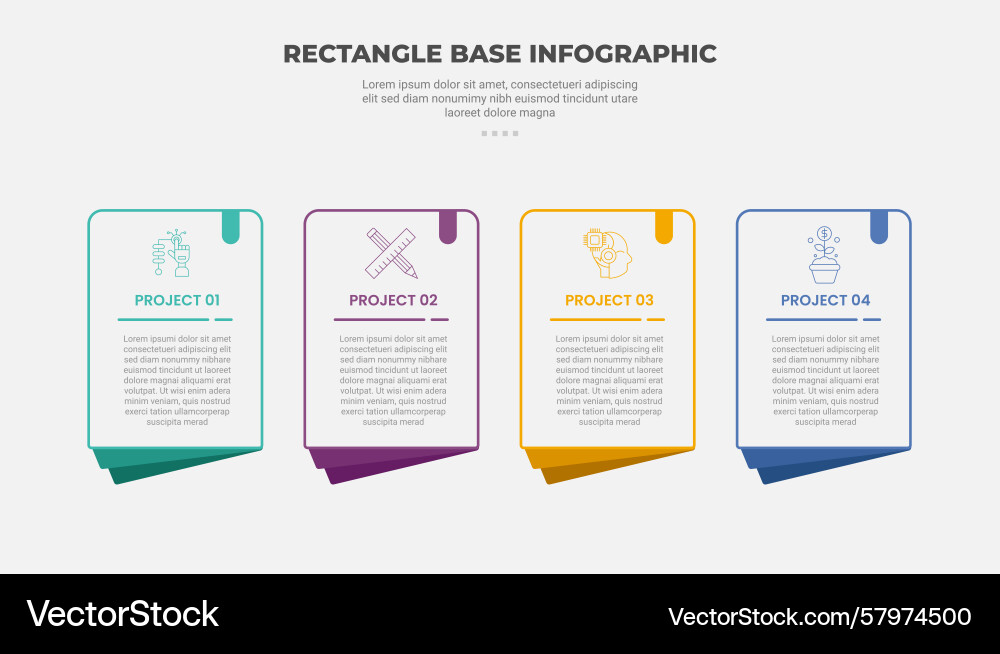 Rectangle shape infographic outline style with 4 Rectangle shape infographic outline style with 4 Vector Image