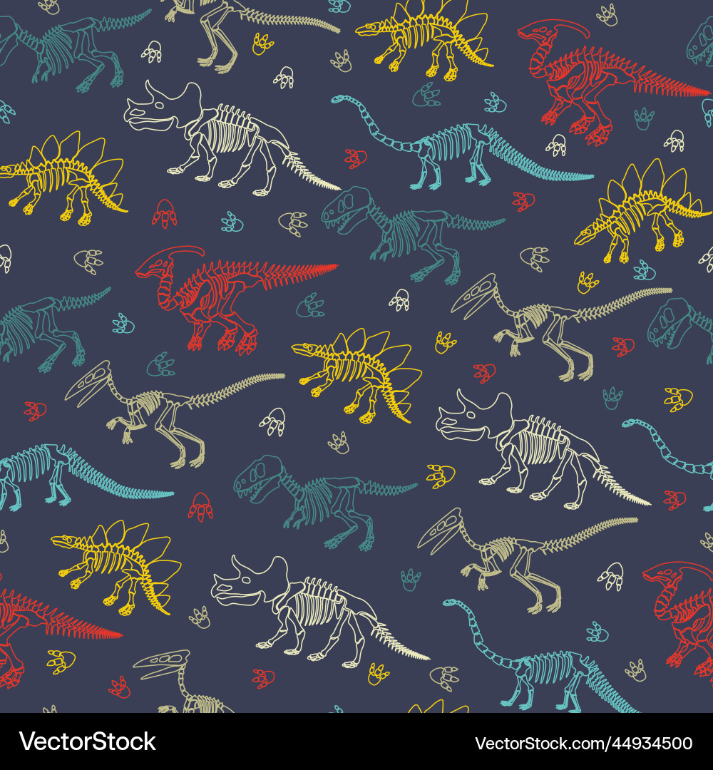 Seamless pattern with dinosaur skeleton Vector Image
