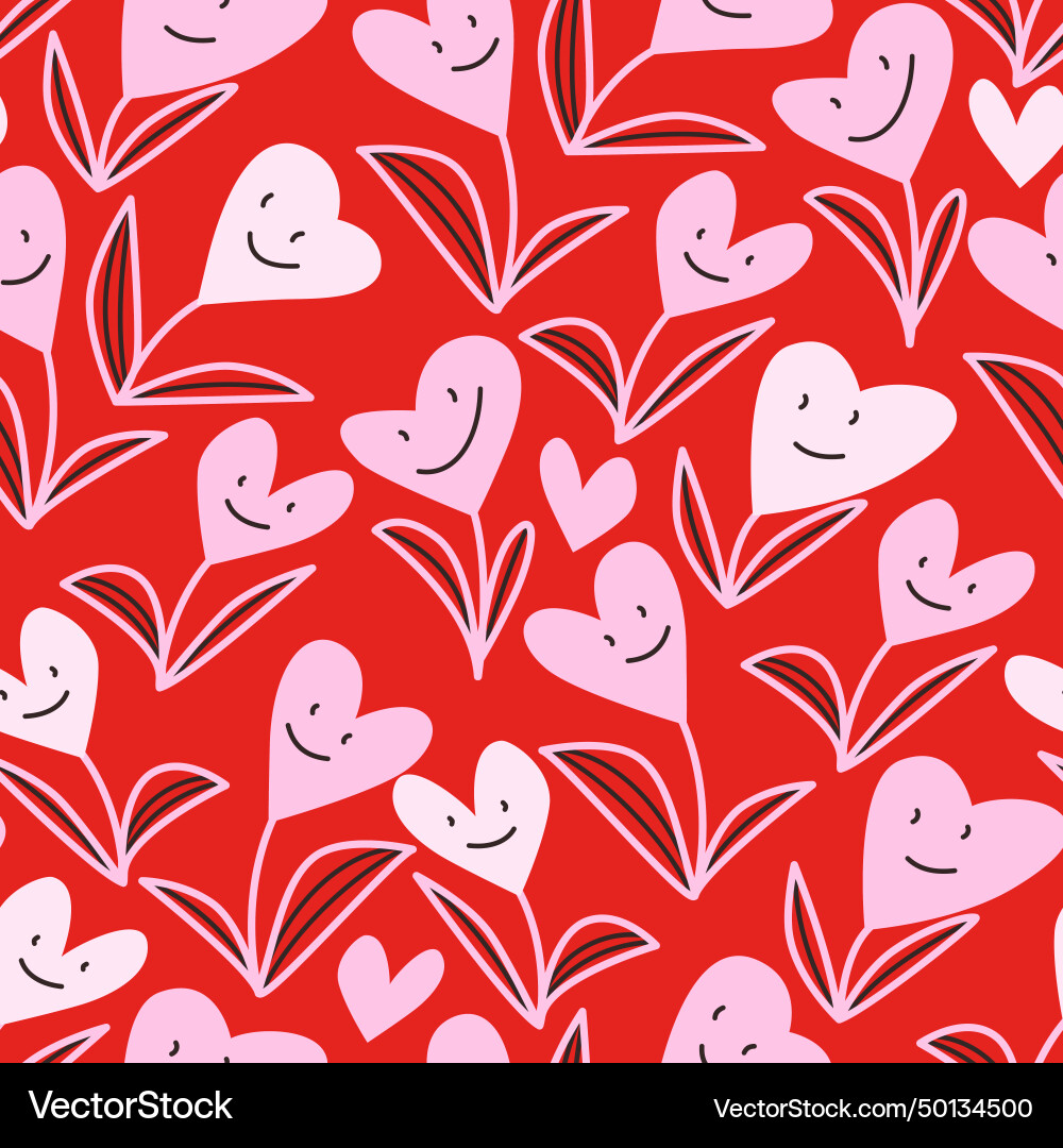Seamless pattern with smiling hearts vector image