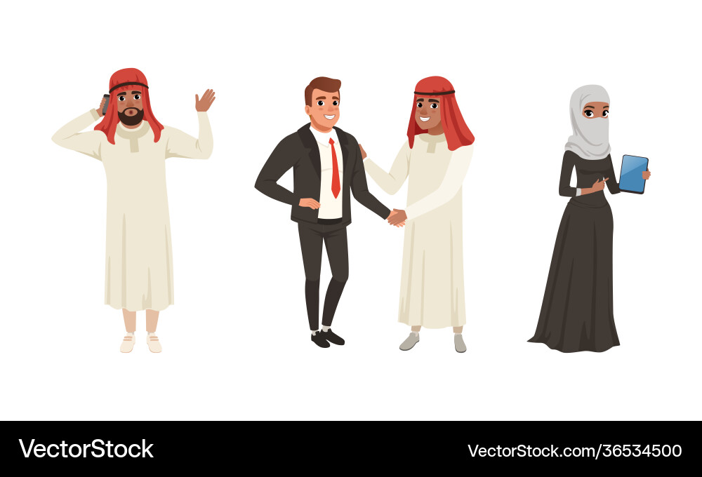 Set arab business men wearing traditional vector image