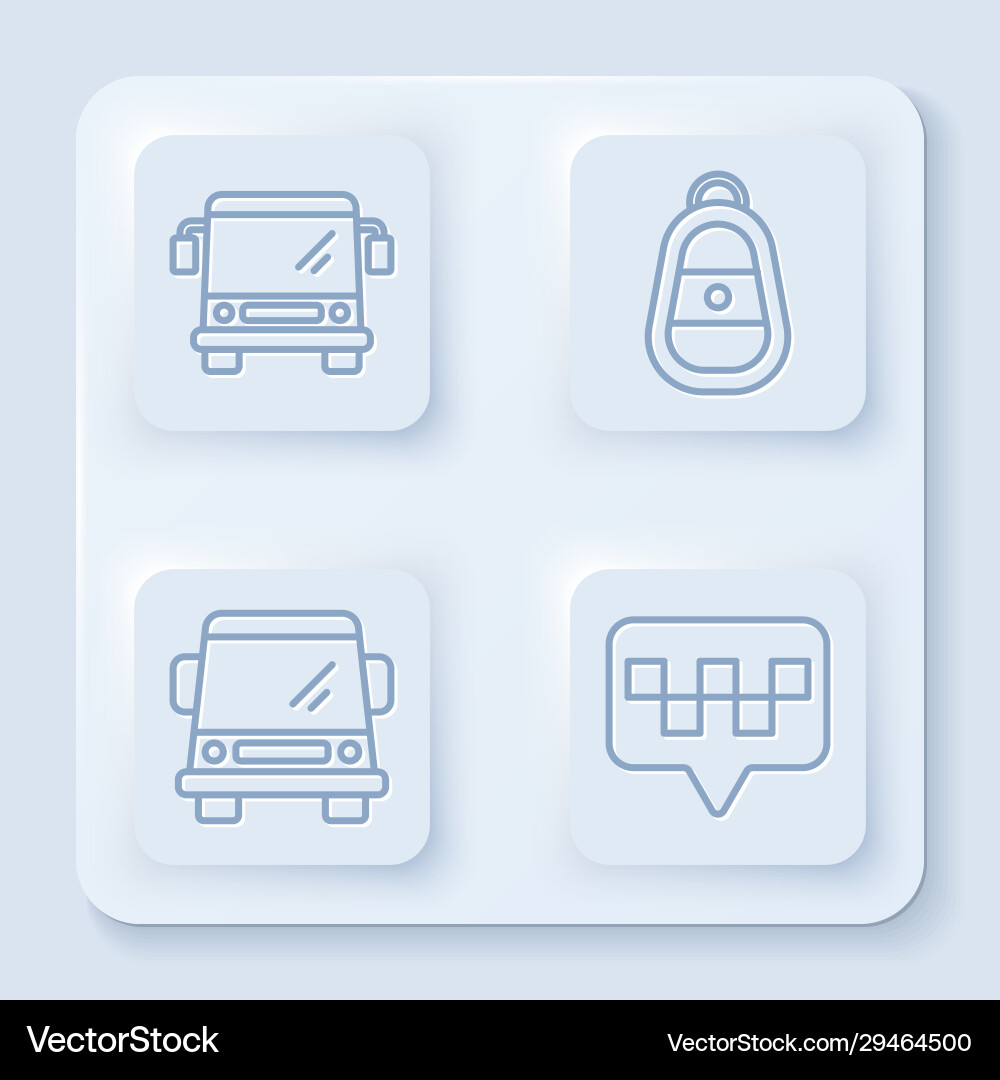 Set line bus car key with remote and map Vector Image