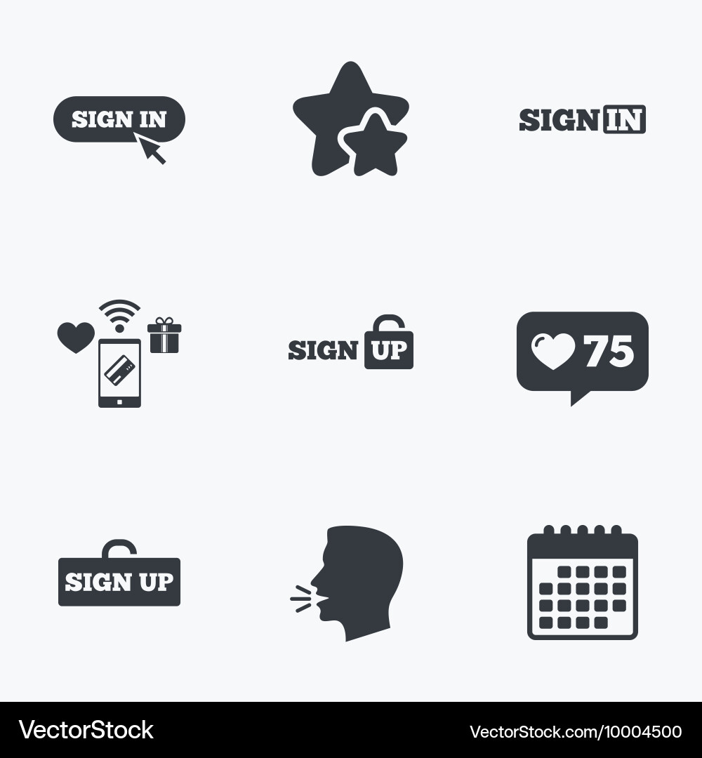 Sign in icons login with arrow hand pointer vector image