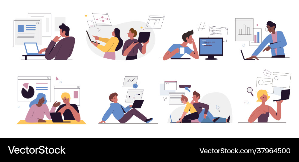 Web developers people work set designer coder Vector Image