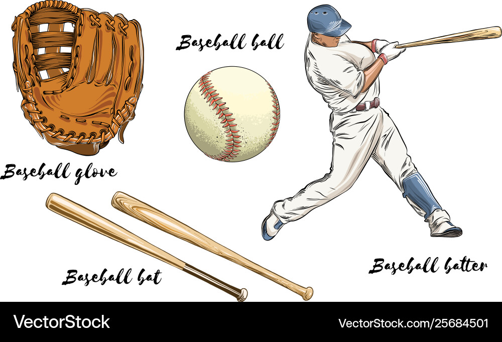 Baseball Set - Isolated on White Royalty Free Vector Image