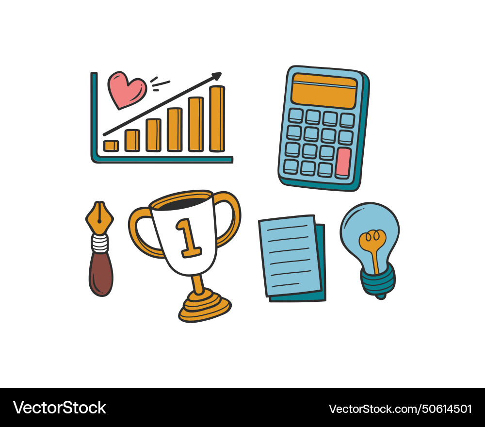 Calculator char graph trophy bulb icon set Calculator char graph trophy bulb icon set vector image