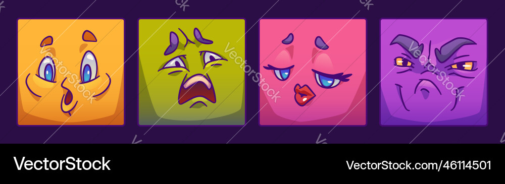 Funny characters faces in square shape Funny characters faces in square shape vector image