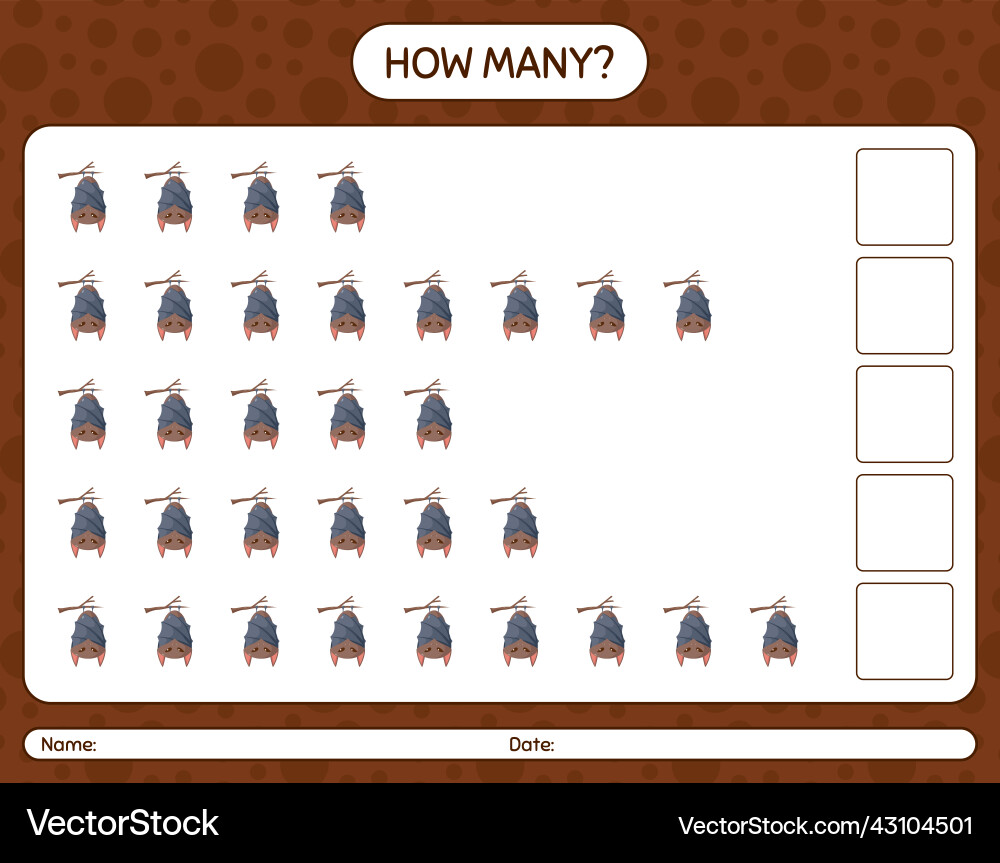 How many counting game with bat worksheet vector image