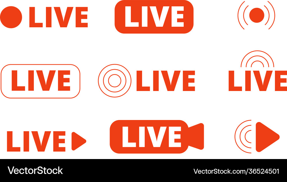 Live streaming icons livestream icon stream Live streaming icons livestream icon stream vector image