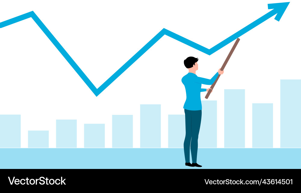 Man lifting graph with help of stick flat Vector Image