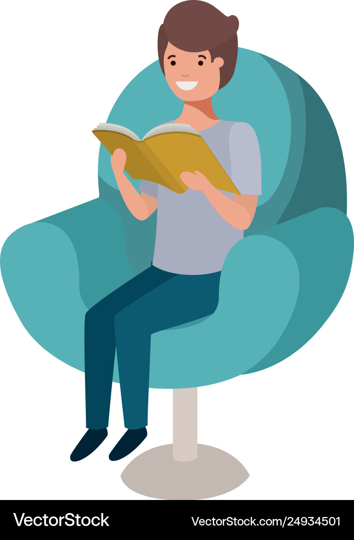 Man reading book in sofa avatar character Vector Image
