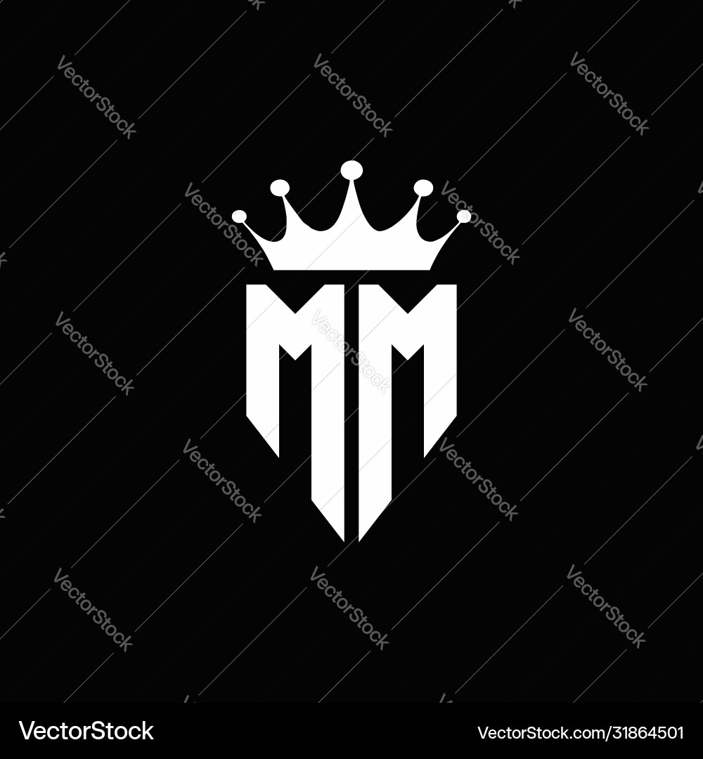 Mm logo monogram emblem style with crown shape vector image