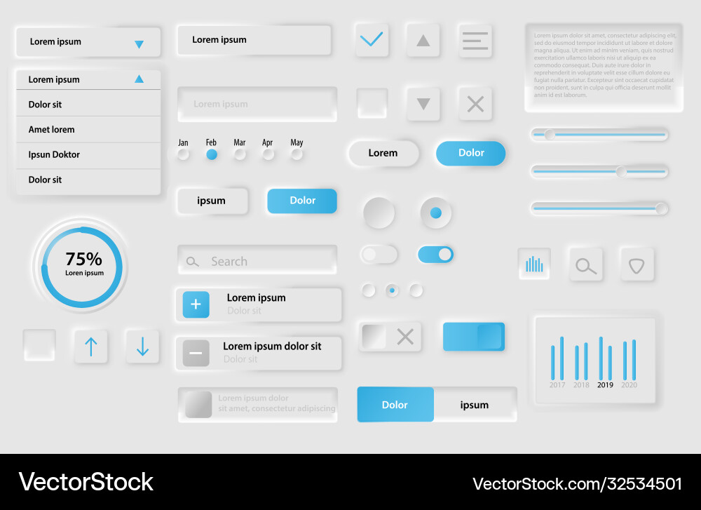 Neomorphic ui ux white design elements kit Neomorphic ui ux white design elements kit vector image