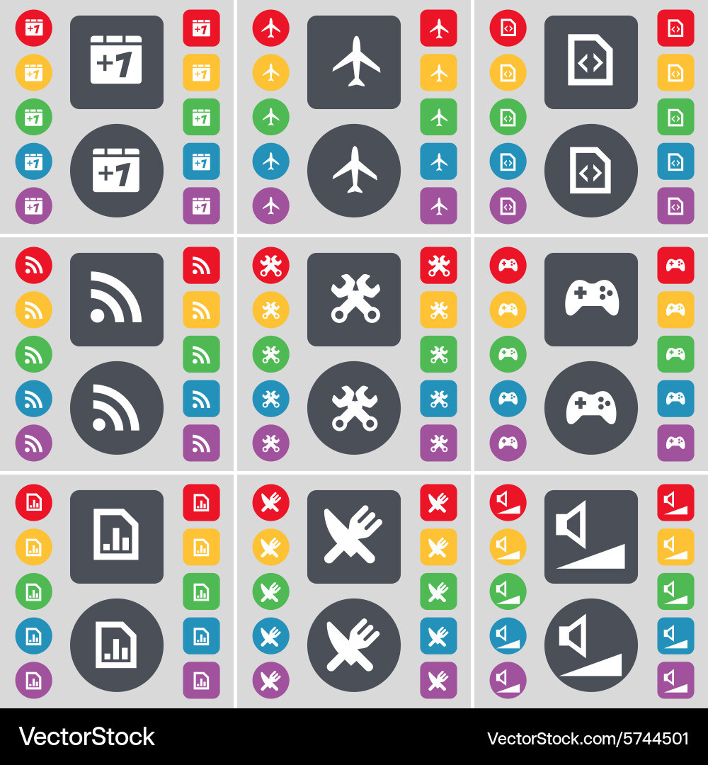 Plus one airplane file rss wrench gamepad diagram Vector Image