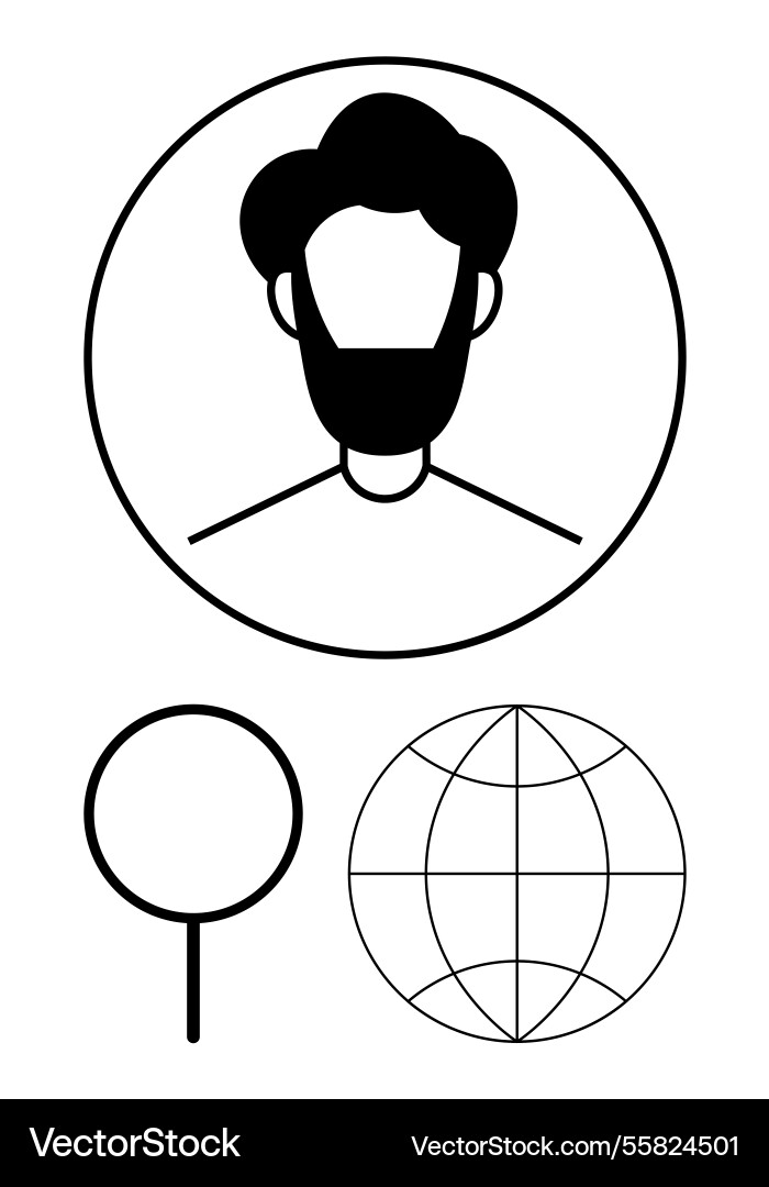 Profile avatar with global icon and magnifying Profile avatar with global icon and magnifying vector image