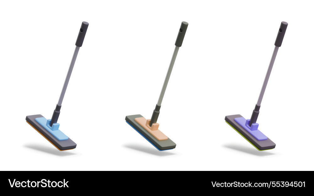Realistic mop with long handle set Realistic mop with long handle set Vector Image