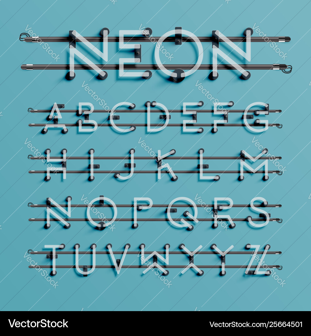 Realistic neon font with wires and console Realistic neon font with wires and console Vector Image