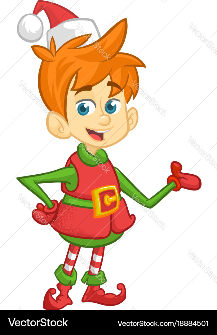Süße Cartoon kleiner Junge santa hilfer elf Vektorbild