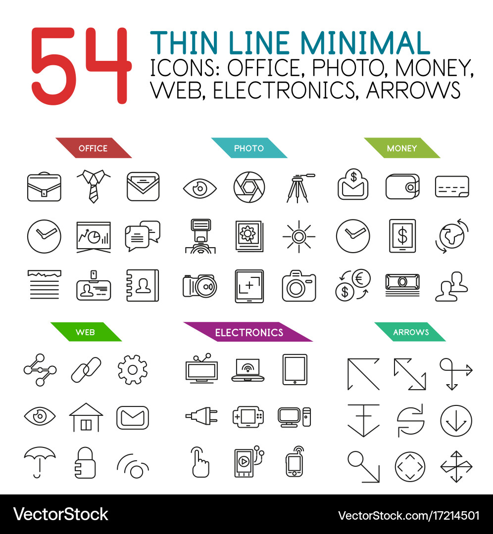 Set of linear web icons and buttons - office vector image