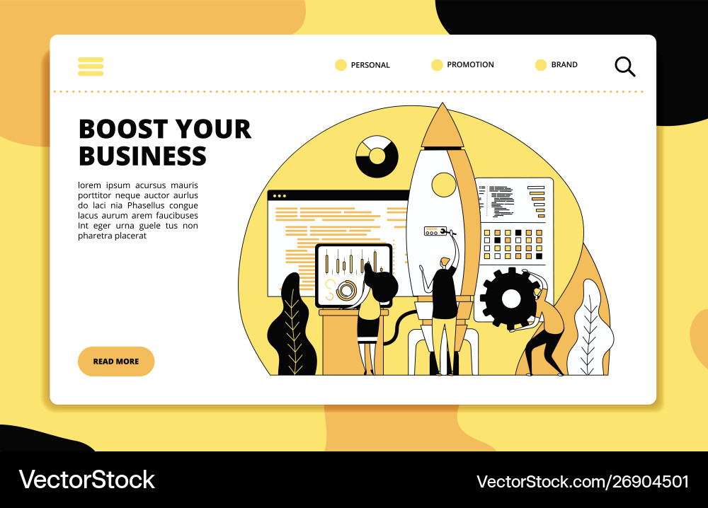 Tech Team Rocket Launch - Startup Landing Page vector image