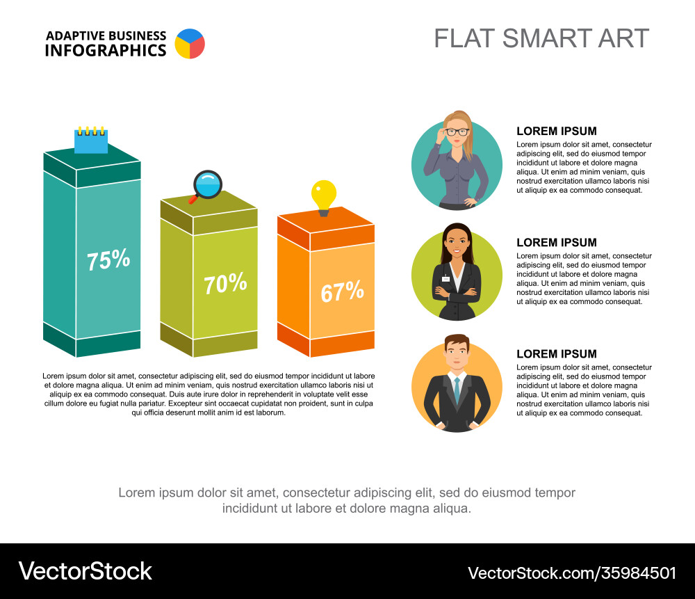 Three columns bar chart template for presentation Vector Image