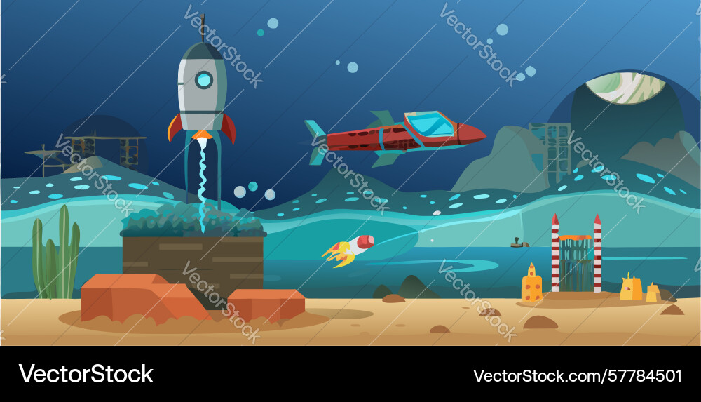 Underwater rocket base launch design generative ai Vector Image