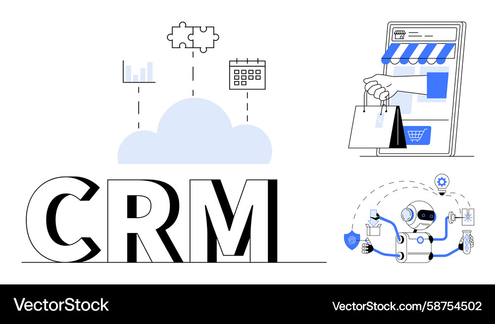 Cloud CRM with Analytics & AI Vector Image