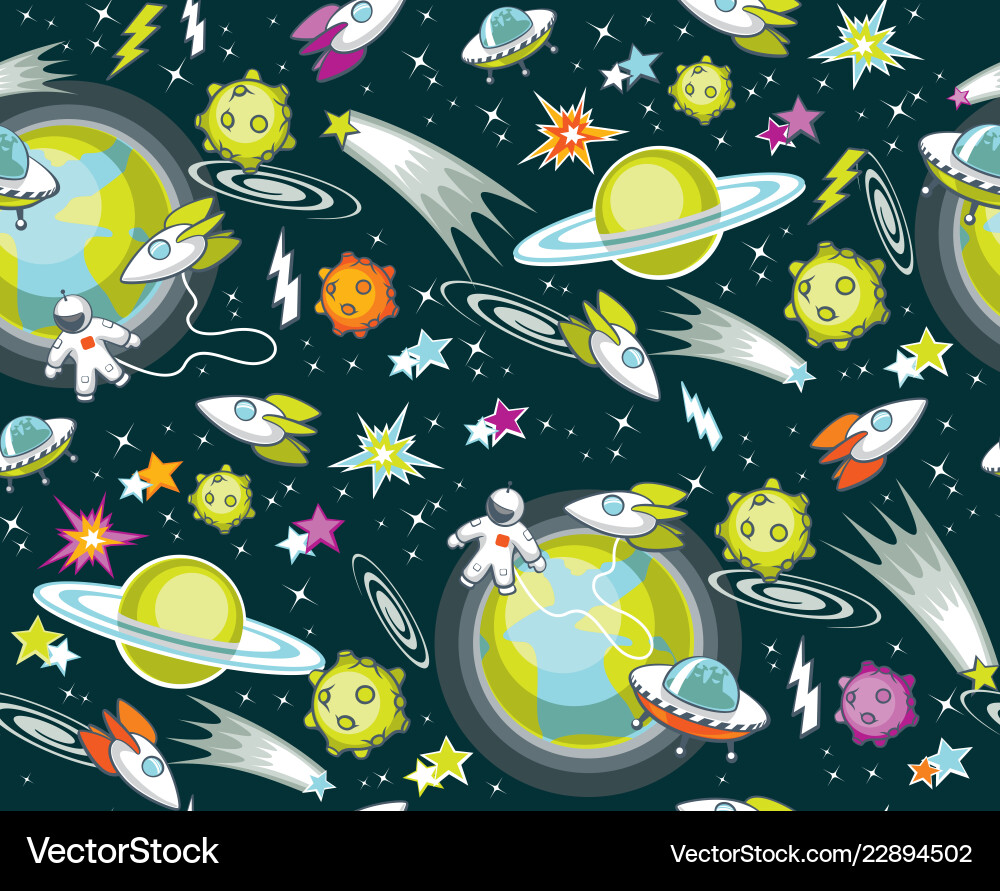 Colorful Space Pattern - Stars & Planets vector image