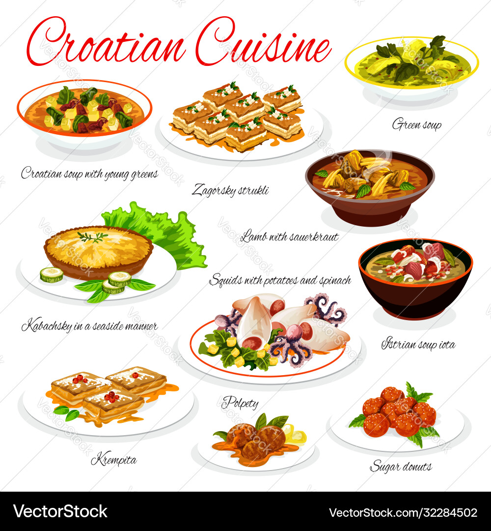 Croatian cuisine menu template croatia food Croatian cuisine menu template croatia food vector image