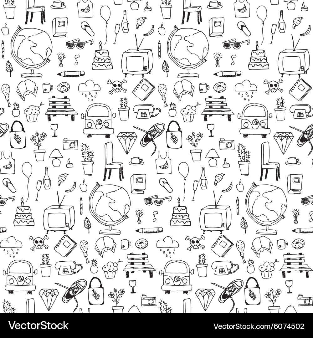 Hand-Drawn Everyday Objects Pattern vector image