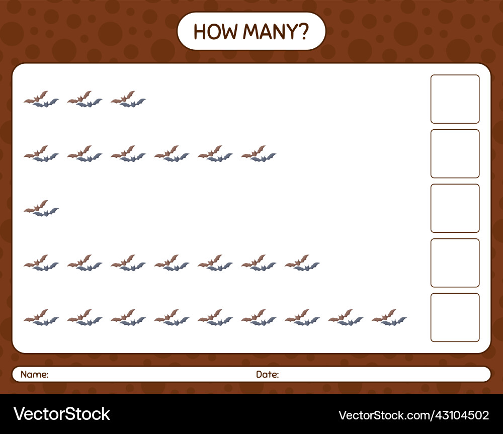 How many counting game with bat worksheet vector image