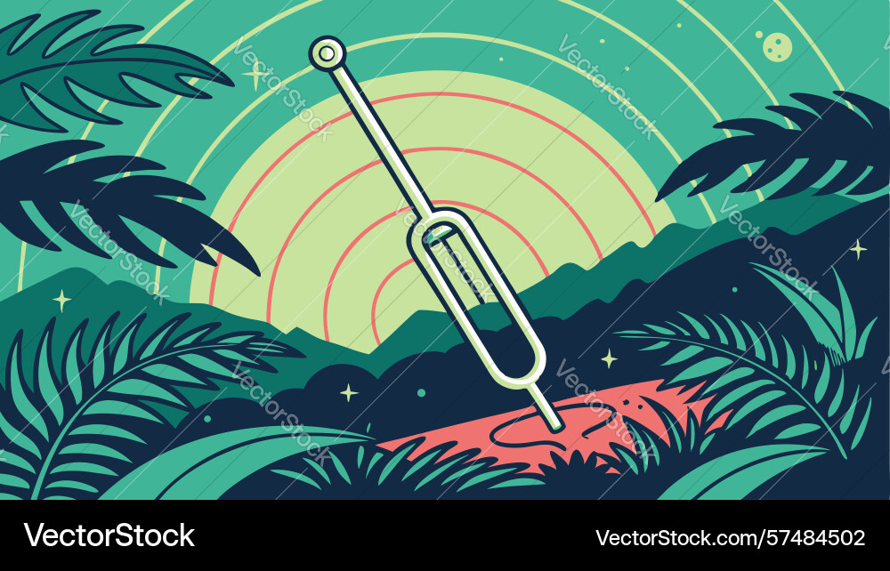 Jungle pulse tuning fork emitting waves in lush vector image