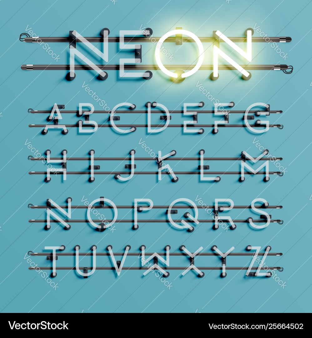 Realistic neon font with wires and console Realistic neon font with wires and console vector image