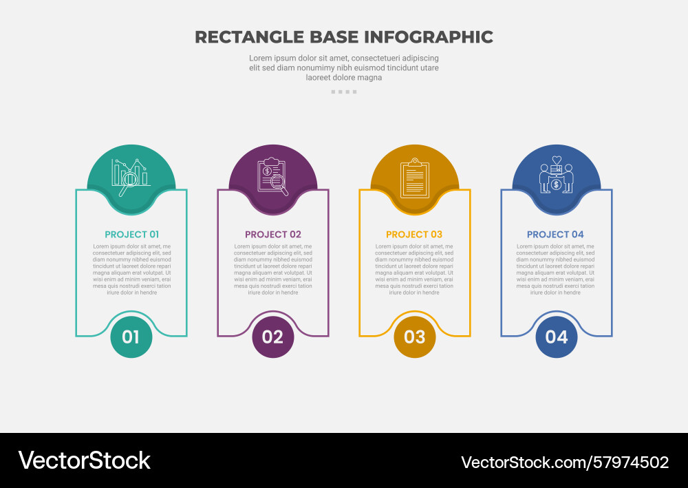 Rectangle shape infographic outline style with 4 Rectangle shape infographic outline style with 4 Vector Image