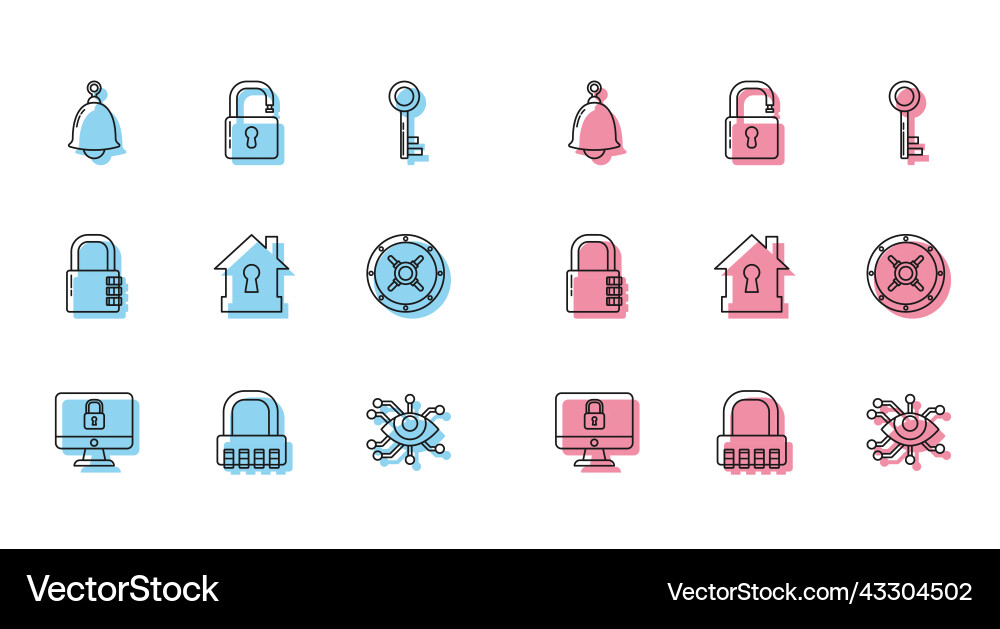 Set line lock on computer monitor screen safe Set line lock on computer monitor screen safe vector image
