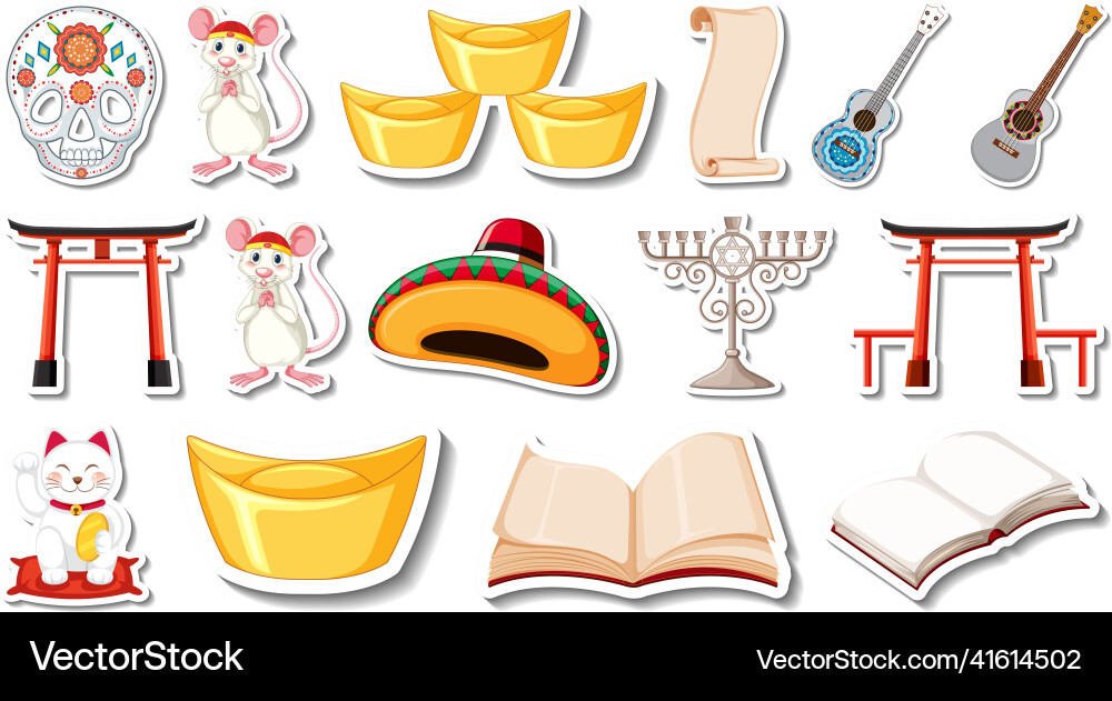 Set of different traditional objects Vector Image
