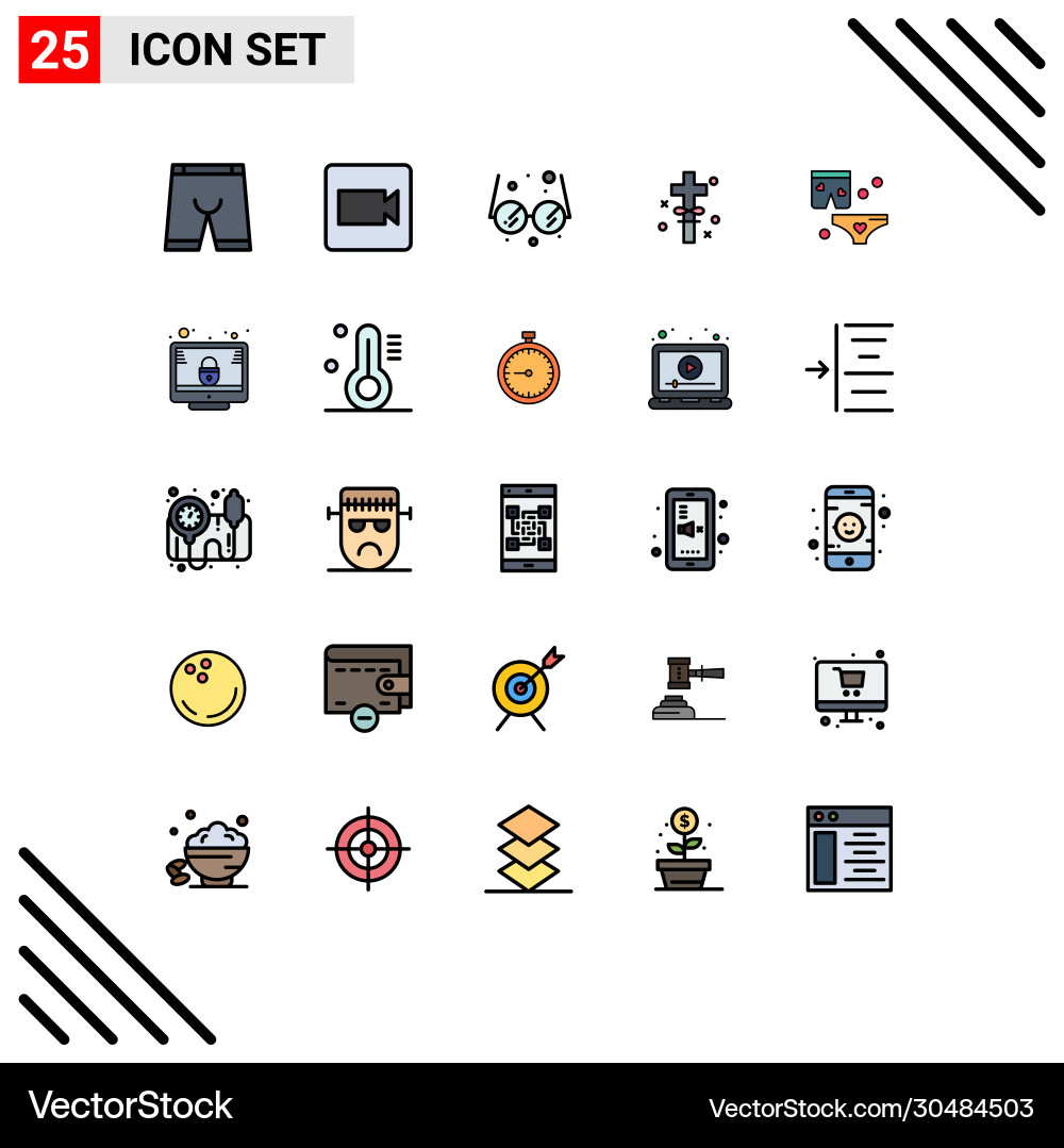 25 user interface filled line flat color pack Vector Image