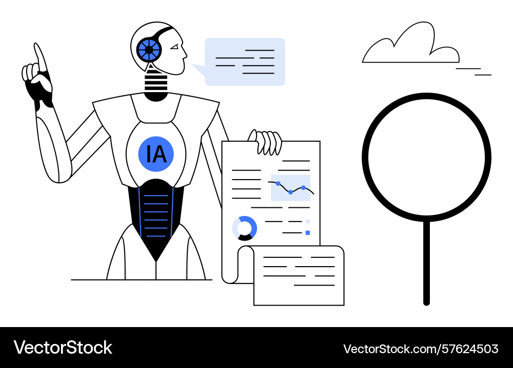 Ai robot analyzing data with charts and documents Ai robot analyzing data with charts and documents vector image