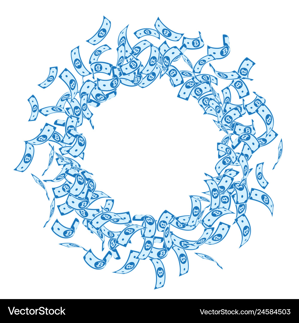 Bitcoin internet currency notes falling small bt Bitcoin internet currency notes falling small bt vector image