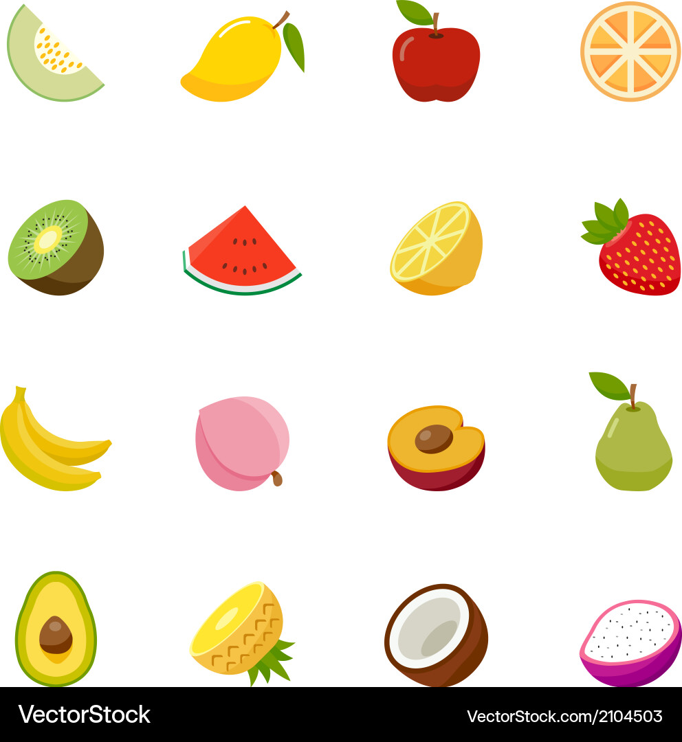 Colorful Fruit Icons - Flat Style Vector Image