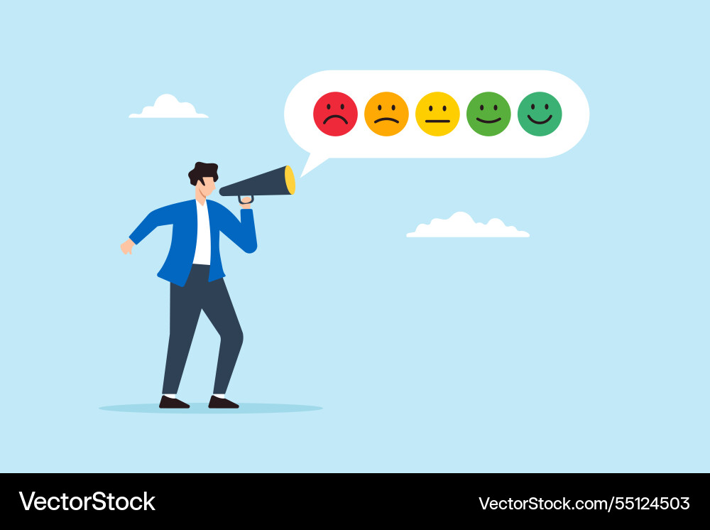 Flat of man shout on megaphone with satisfaction Flat of man shout on megaphone with satisfaction vector image