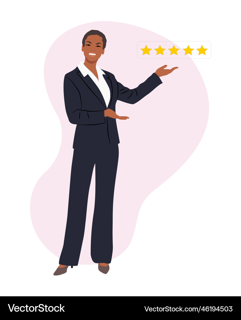 Schwarze Geschäftsfrau verlassen fünf Sterne Rating Schwarze Geschäftsfrau verlassen fünf Sterne Rating vektorbild