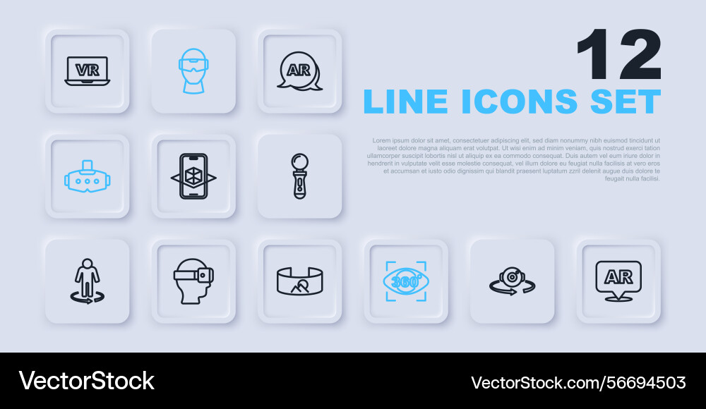Set line 360 degree view augmented reality ar 3d Set line 360 degree view augmented reality ar 3d vector image