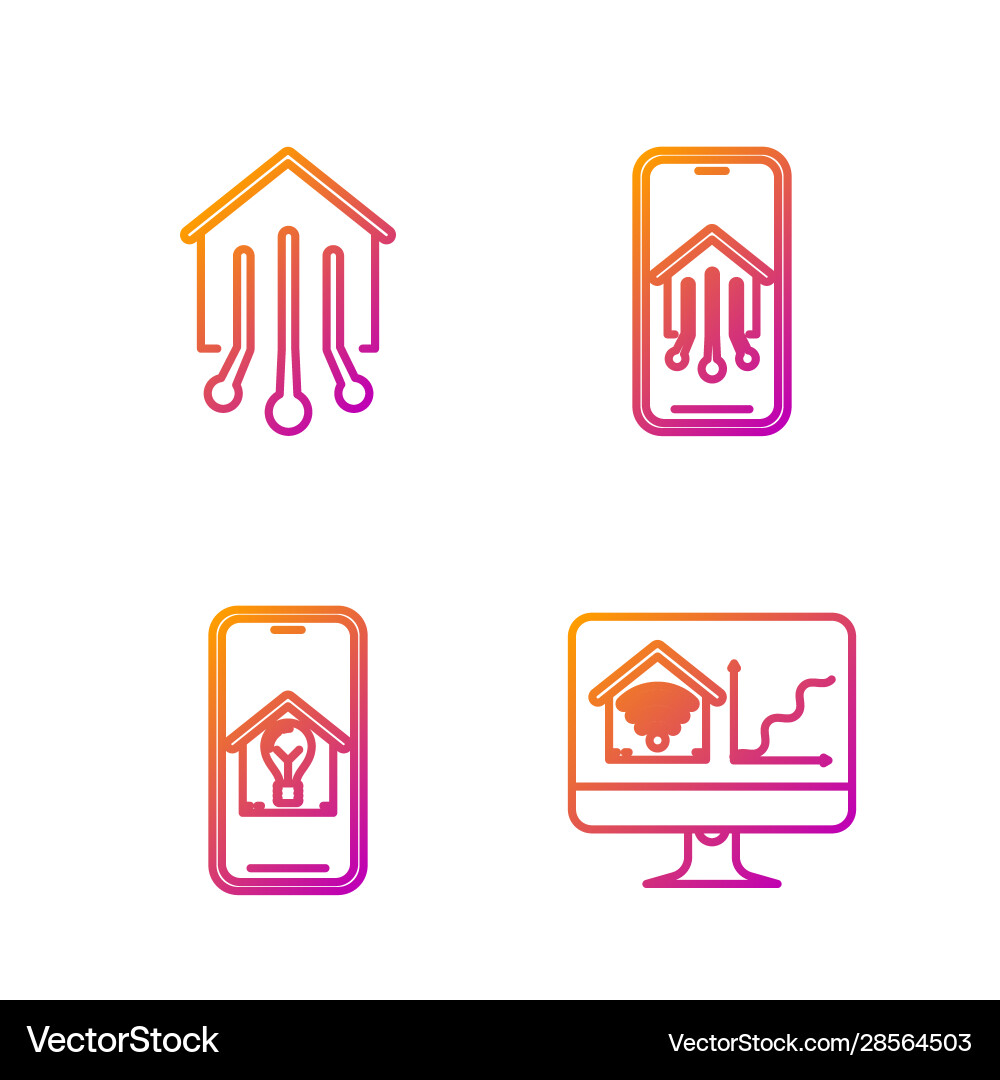 Set line computer monitor with smart home wi Set line computer monitor with smart home wi Vector Image