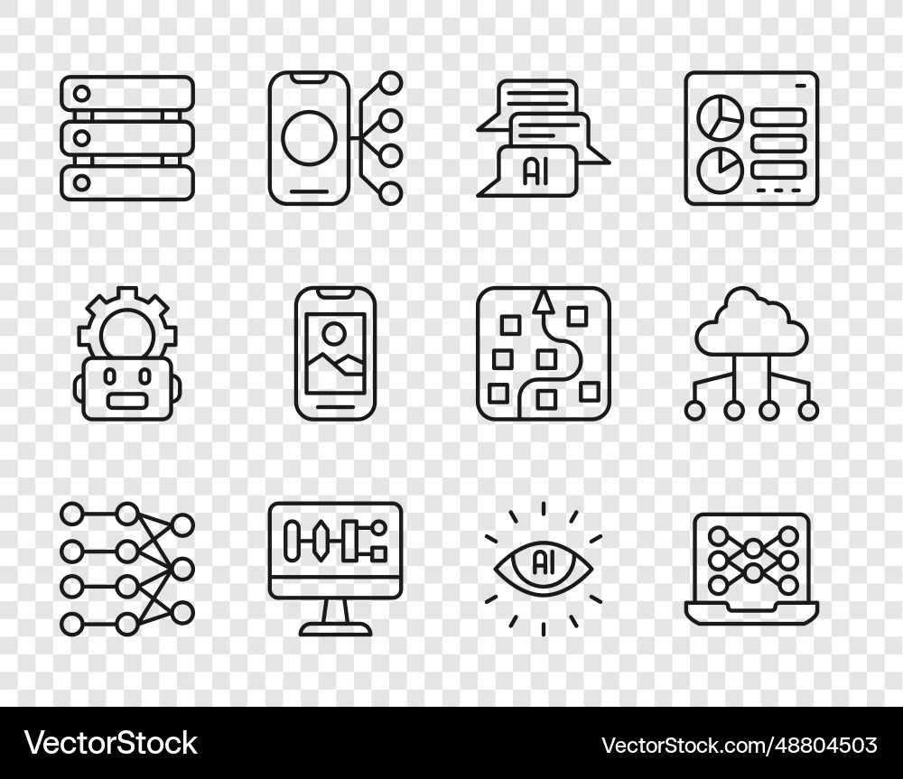 Set line neural network chat bot algorithm Set line neural network chat bot algorithm vector image