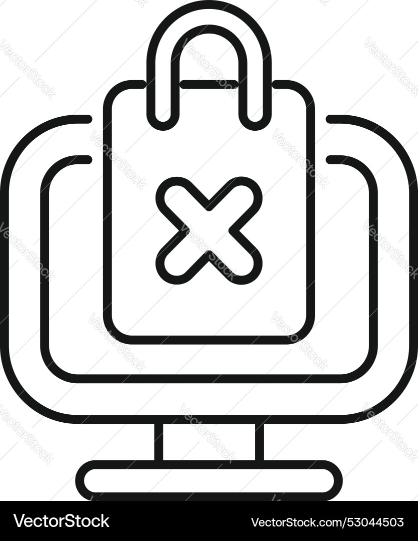 Shopping bag with cross sign on computer screen Shopping bag with cross sign on computer screen vector image